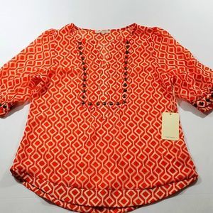 41 HAWTHORN Stitch Fix Women's XS Orange Geometric Boho Studded‎ Blouse. #141